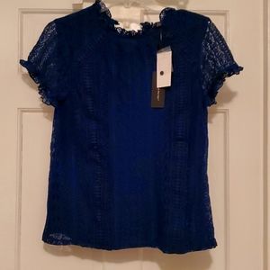 Lacey blue SMALL short sleeved blouse by cable and gauge NWT